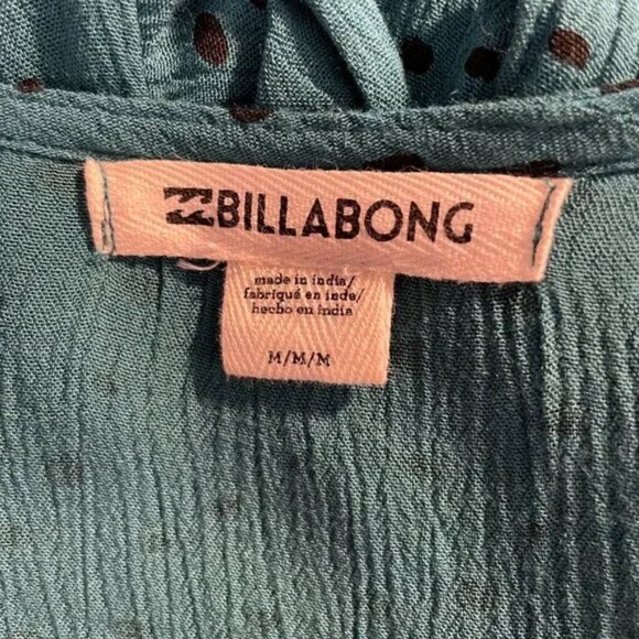 Billabong Polka Dot Wrap Blouse Long Sleeves V Neck Teal Blue Green Black Size M - Picture 7 of 9